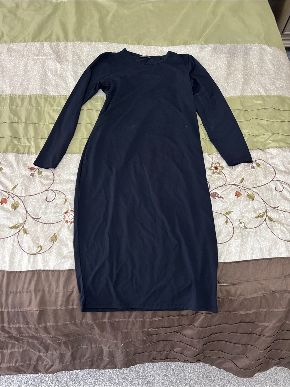 Zara Black Long-Sleeve Midi Sheath Dress